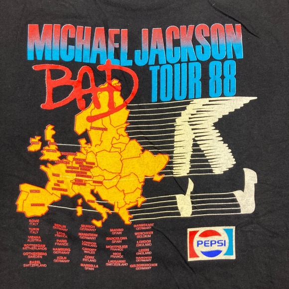 Vintage Michael Jackson Shirt Mens L Black 1988 Bad World Tour Pepsi Promo 80s - Picture 8 of 12
